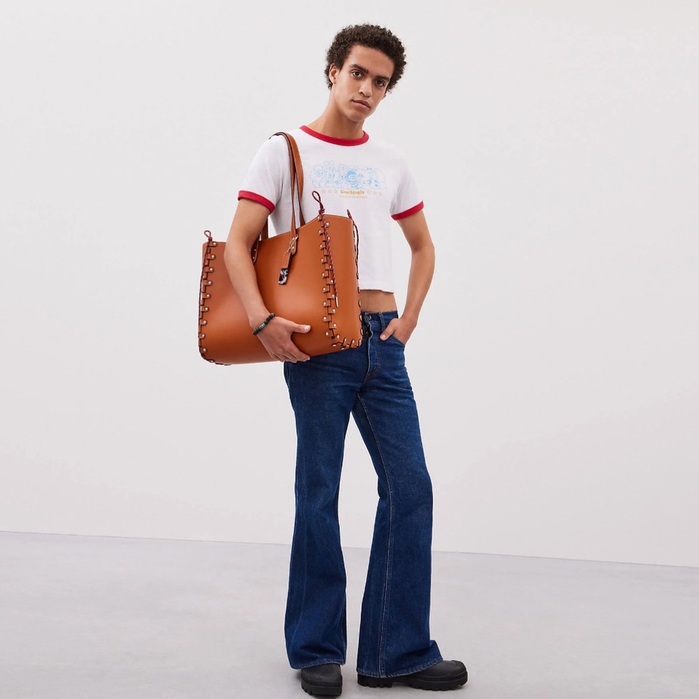 COACHTOPIA 🤎 Coach large Brown Amber Leather river lace up Tote Bag w/ Pouch NWT - Picture 7 of 16